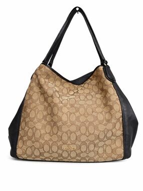 COACH Edie 31 Signature Jacquard & Leather Shoulder Bag Hobo Brown Khaki